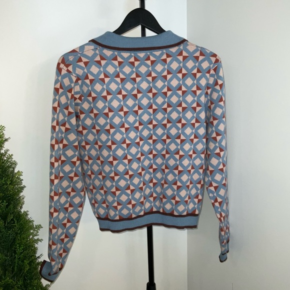 Cider Geometric Blue and Brown Sweater NWT - Picture 4 of 9